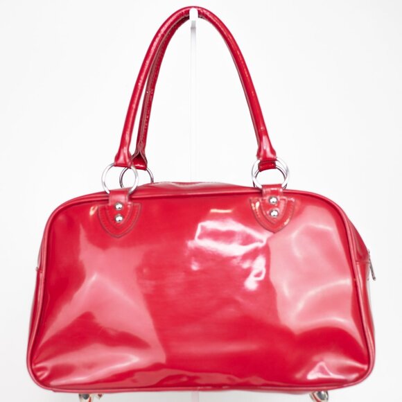 Lux De Ville Red Patent Leopard Rockabilly Pin Up Bag - Picture 5 of 15